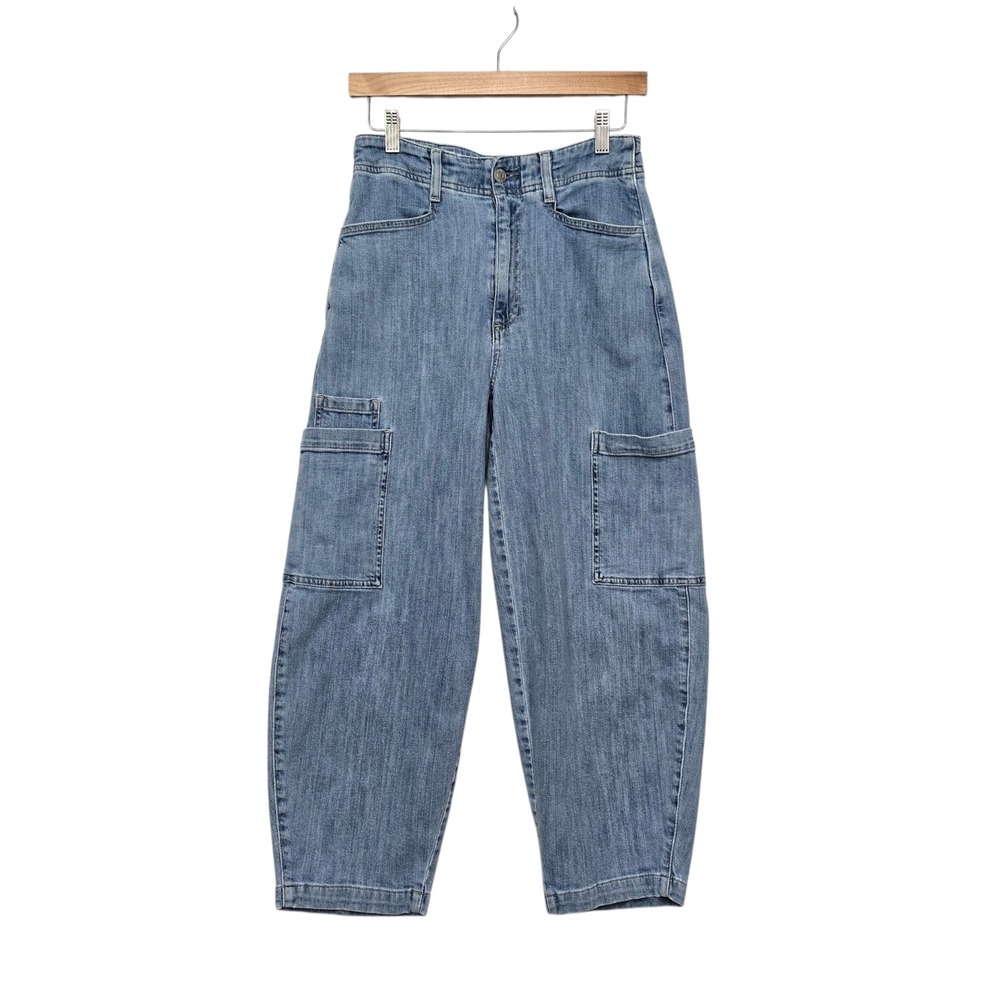 LE‎ JEAN Womens Medium Wash Blue Cargo Barrel Leg High Rise Jeans Size 26